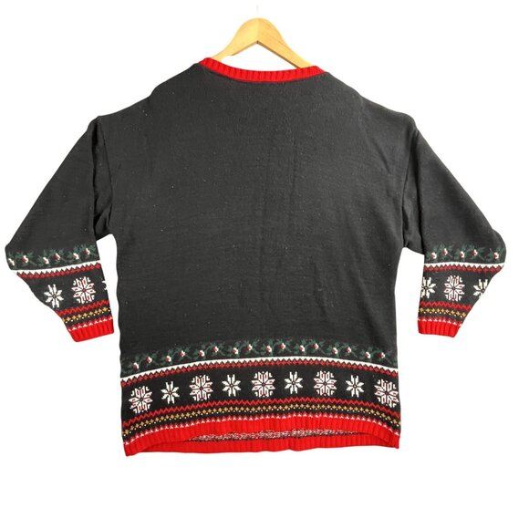 Vintage Ugly Christmas Sweater Women's XL Black Snowflake Snowman USA Made Y2K - Picture 2 of 10